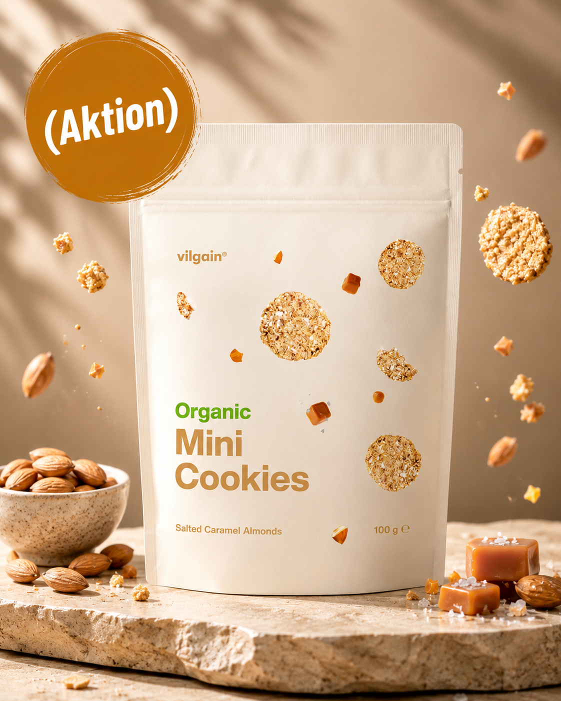 BIO Mini Cookies ⁠–⁠ glutenfreie Haferkekse mit gesalzenes Karamell und Mandeln 100 g