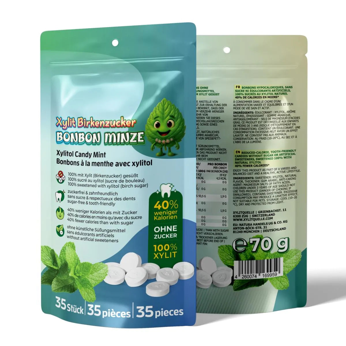Birkenzucker Bonbons Minze Detailansicht – Xylit